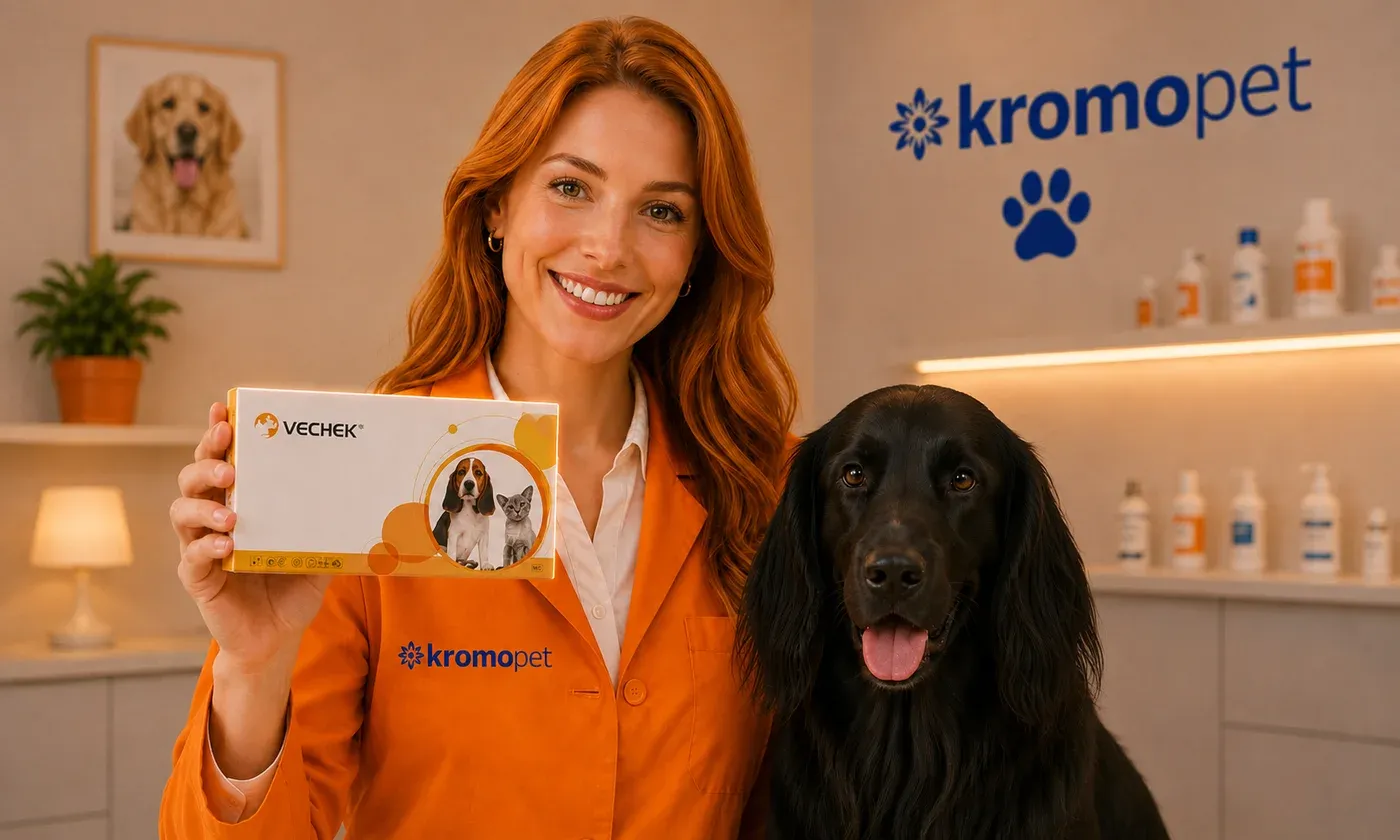 Prueba rápida cuádruple de hemoparásitos con perros en consulta veterinaria